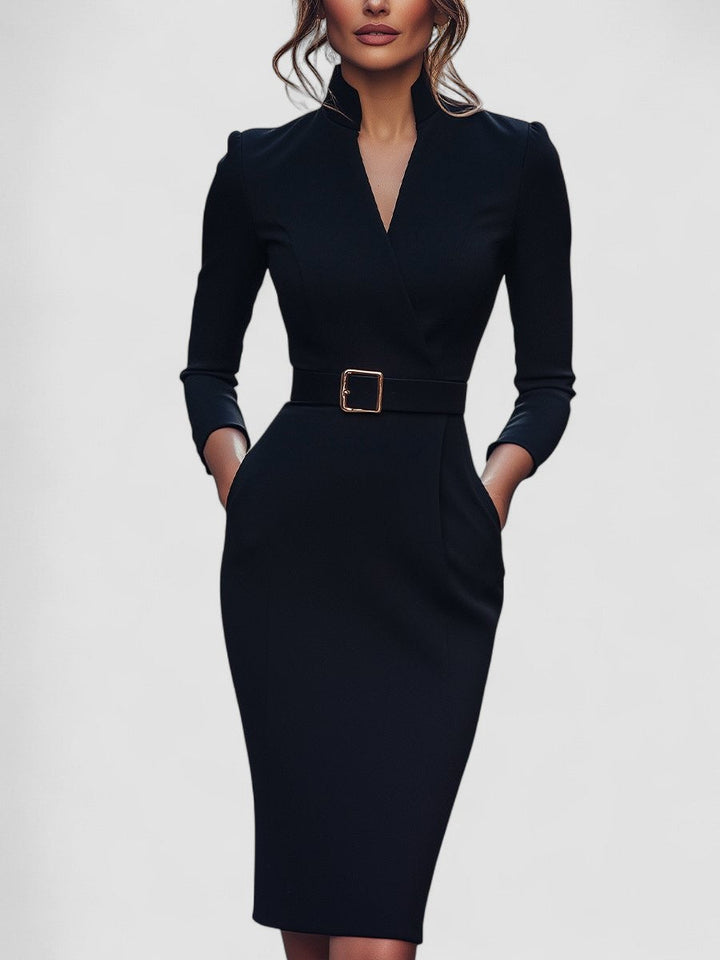 Vintém d'Ouro - Vestido Justo Preto Refinado