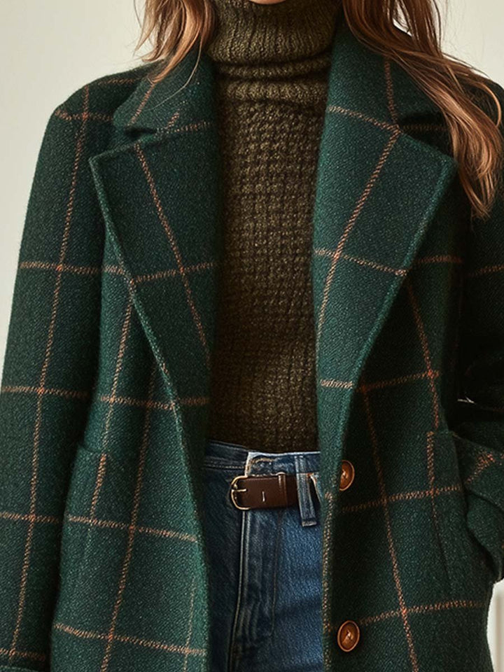 Vintém d'Ouro - Casaco retro de tweed xadrez com lapelas