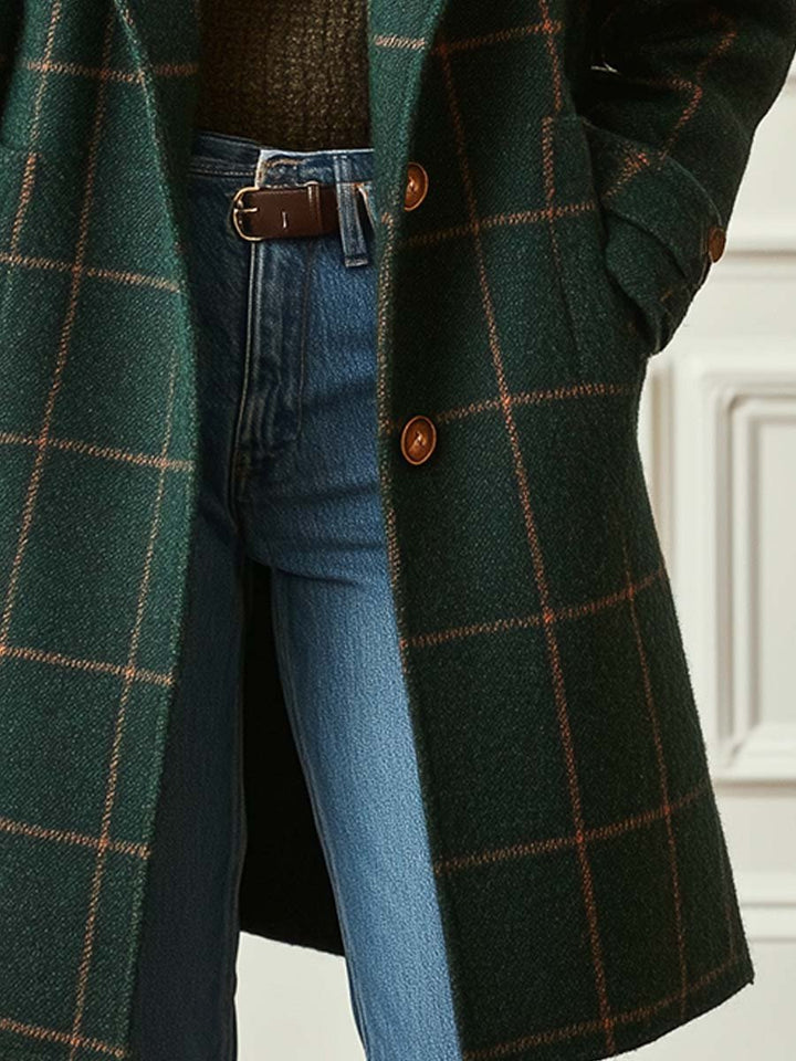 Vintém d'Ouro - Casaco retro de tweed xadrez com lapelas