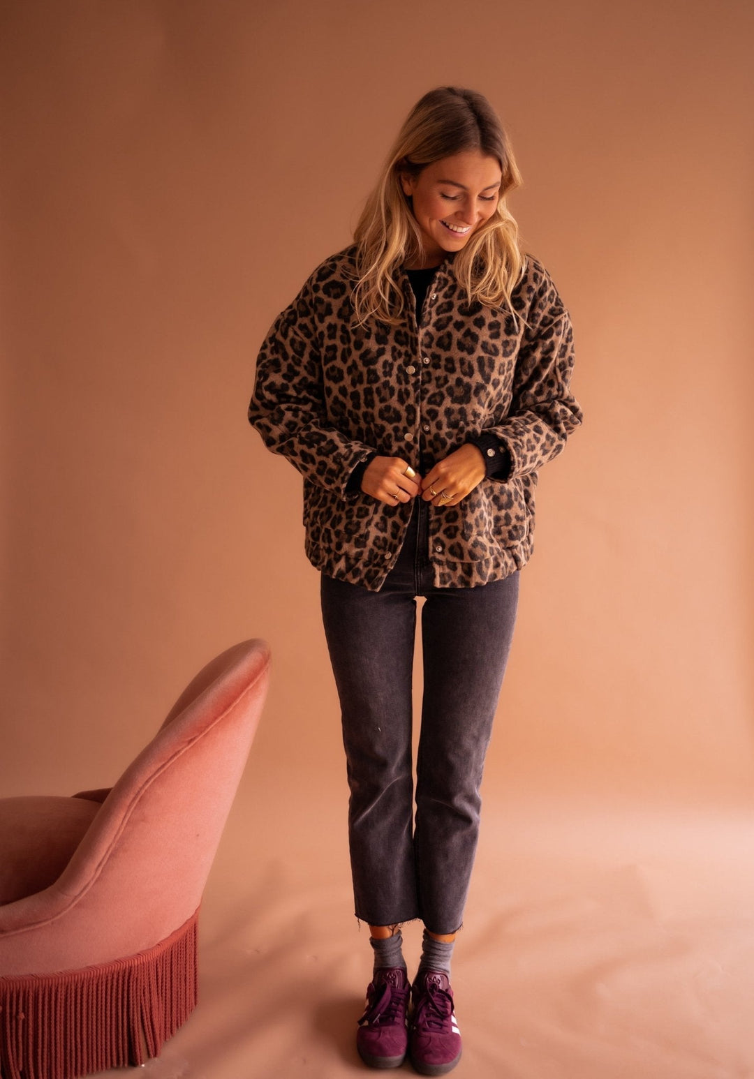 Vintém d'Ouro - Jaqueta de moda com estampa de leopardo