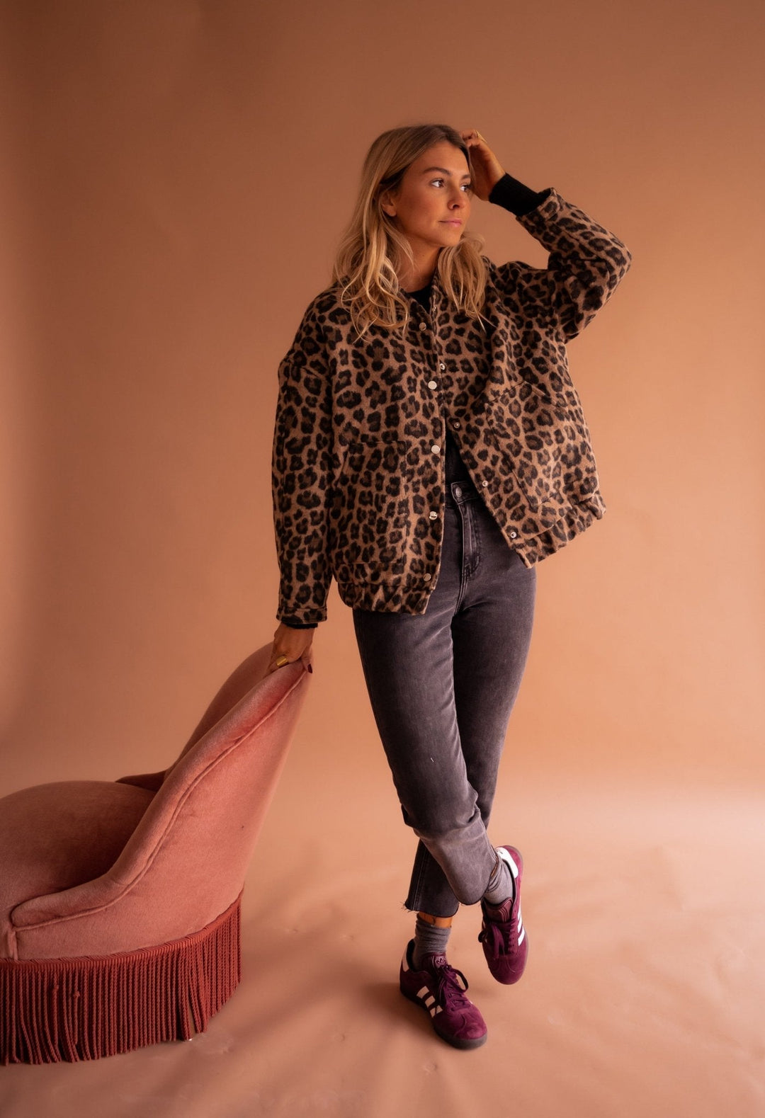 Vintém d'Ouro - Jaqueta de moda com estampa de leopardo