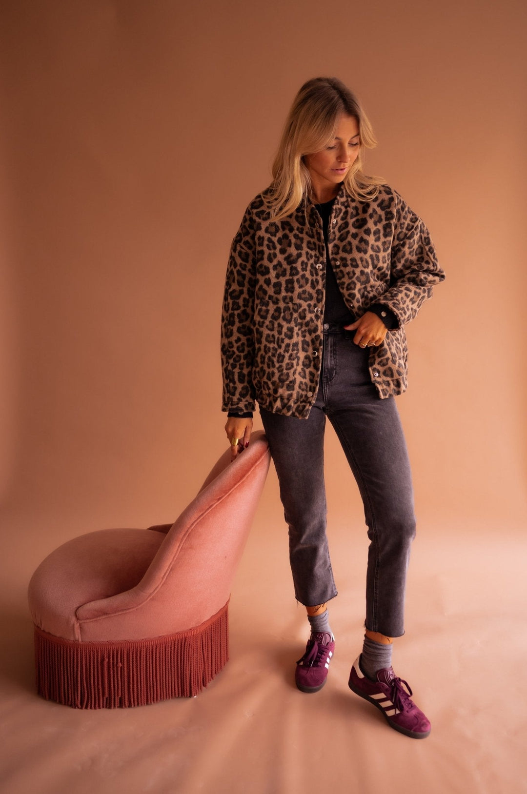 Vintém d'Ouro - Jaqueta de moda com estampa de leopardo