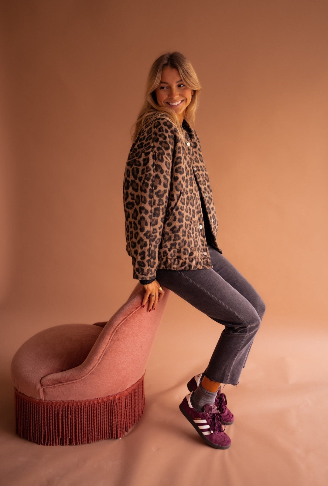 Vintém d'Ouro - Jaqueta de moda com estampa de leopardo