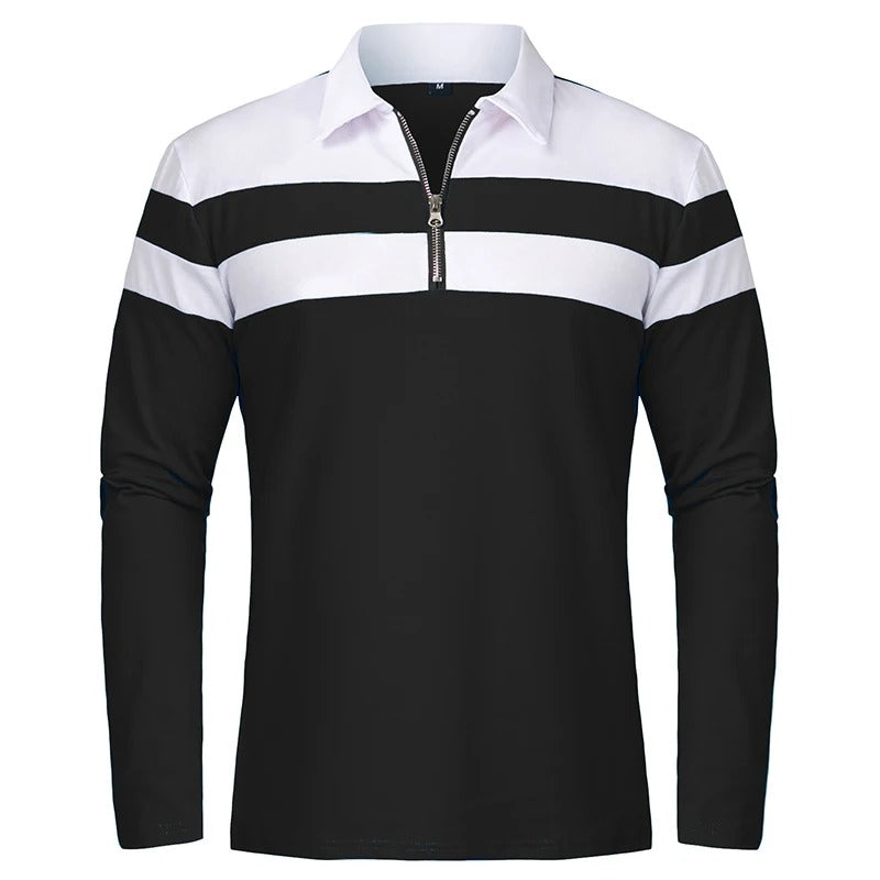 Vintém d'Ouro - Camisola elegante com fecho de correr às riscas
