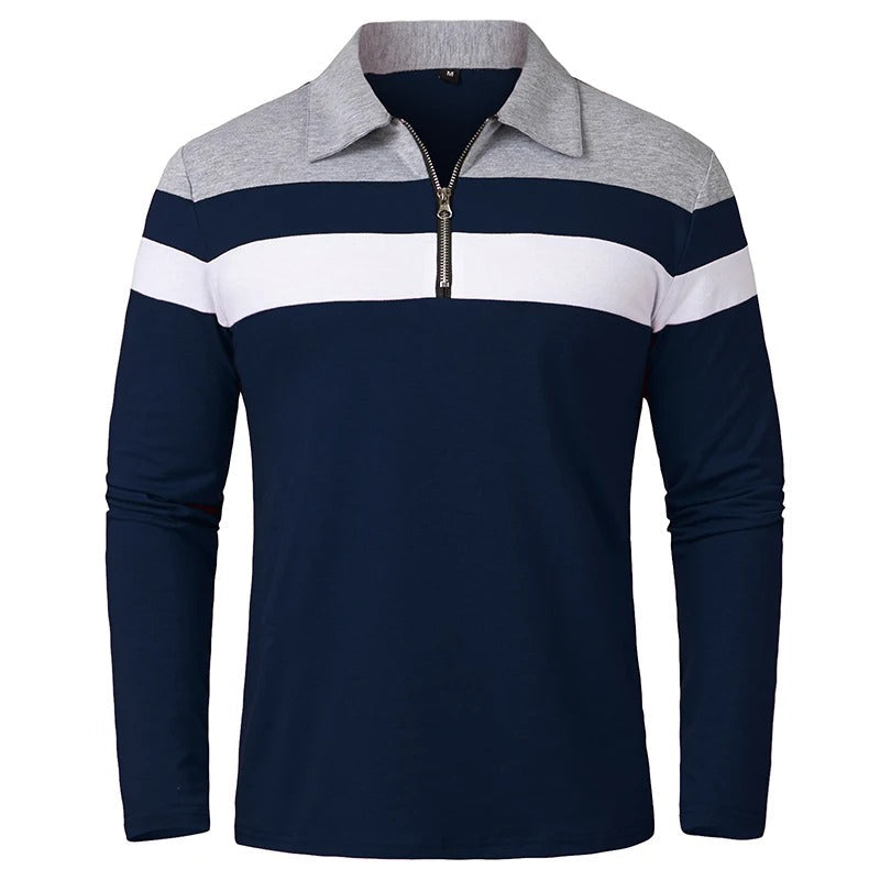 Vintém d'Ouro - Camisola elegante com fecho de correr às riscas