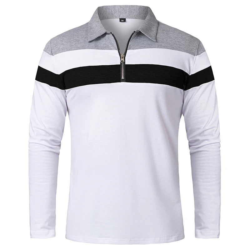 Vintém d'Ouro - Camisola elegante com fecho de correr às riscas