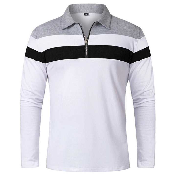 Vintém d'Ouro - Camisola elegante com fecho de correr às riscas