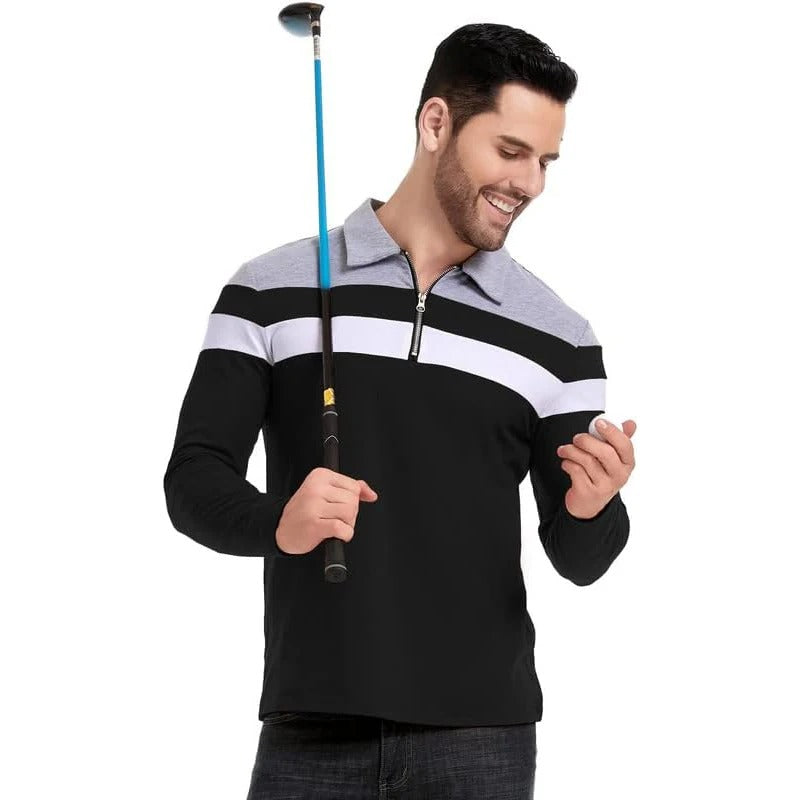 Vintém d'Ouro - Camisola elegante com fecho de correr às riscas