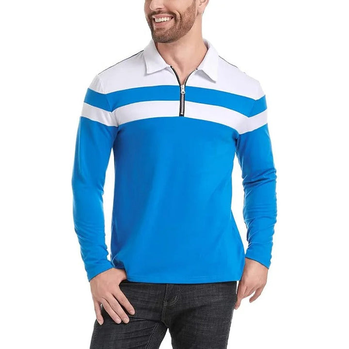 Vintém d'Ouro - Camisola elegante com fecho de correr às riscas