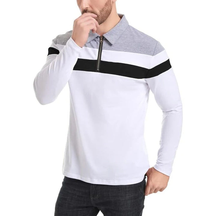 Vintém d'Ouro - Camisola elegante com fecho de correr às riscas