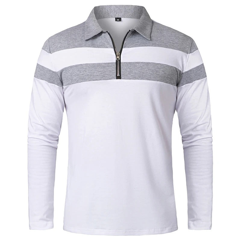 Vintém d'Ouro - Camisola elegante com fecho de correr às riscas
