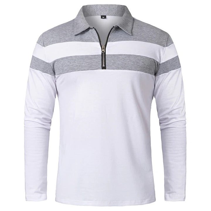 Vintém d'Ouro - Camisola elegante com fecho de correr às riscas