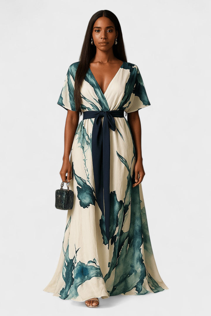 Vintém d'Ouro - Vestido Longo Estampado em Aquarela