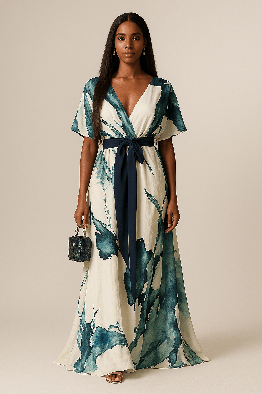 Vintém d'Ouro - Vestido Longo Estampado em Aquarela
