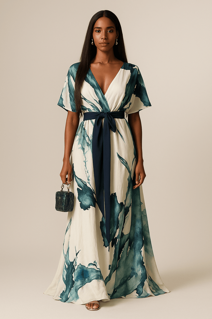 Vintém d'Ouro - Vestido Longo Estampado em Aquarela