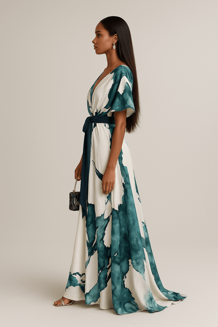 Vintém d'Ouro - Vestido Longo Estampado em Aquarela