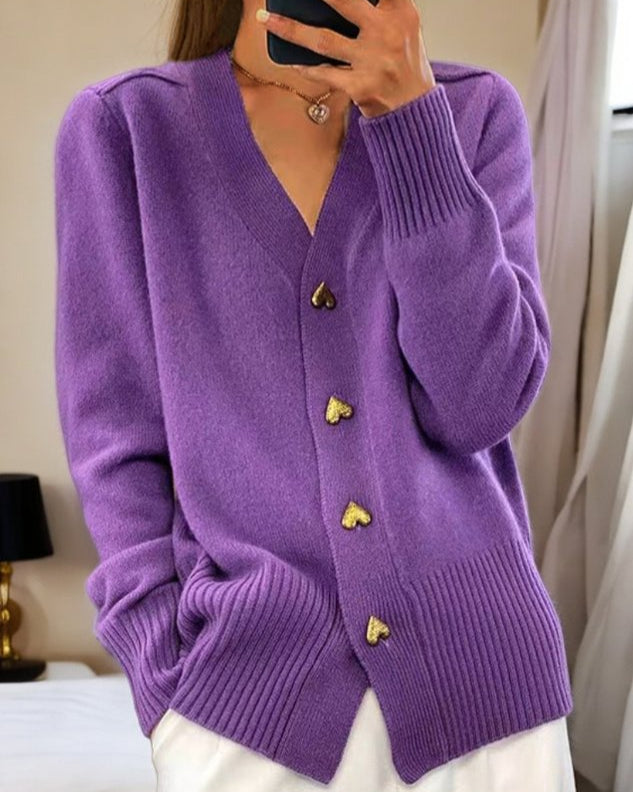 Vintém d'Ouro - Cardigan elegante com botões de coração