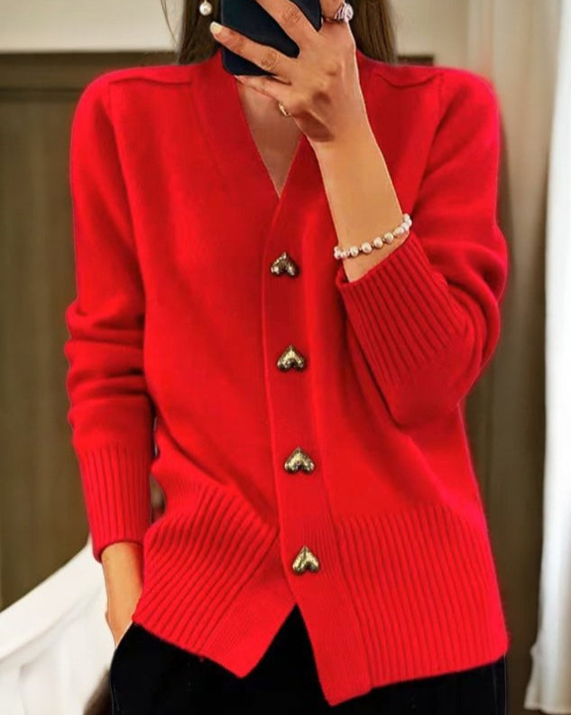 Vintém d'Ouro - Cardigan elegante com botões de coração