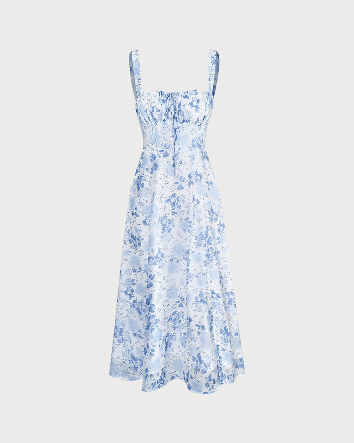 Vintém d'Ouro - Vestido Midi Azul Floral
