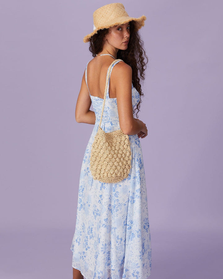 Vintém d'Ouro - Vestido Midi Azul Floral