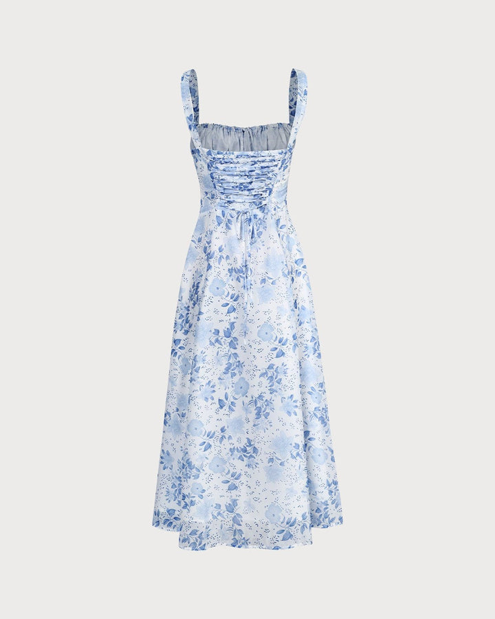 Vintém d'Ouro - Vestido Midi Azul Floral