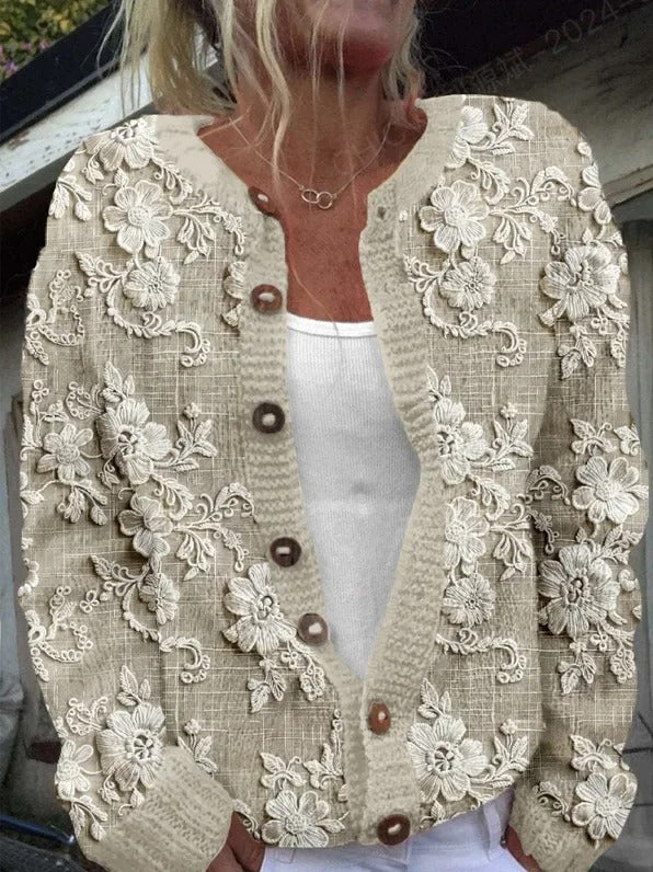Vintém d'Ouro - Cardigan Floral Elegante