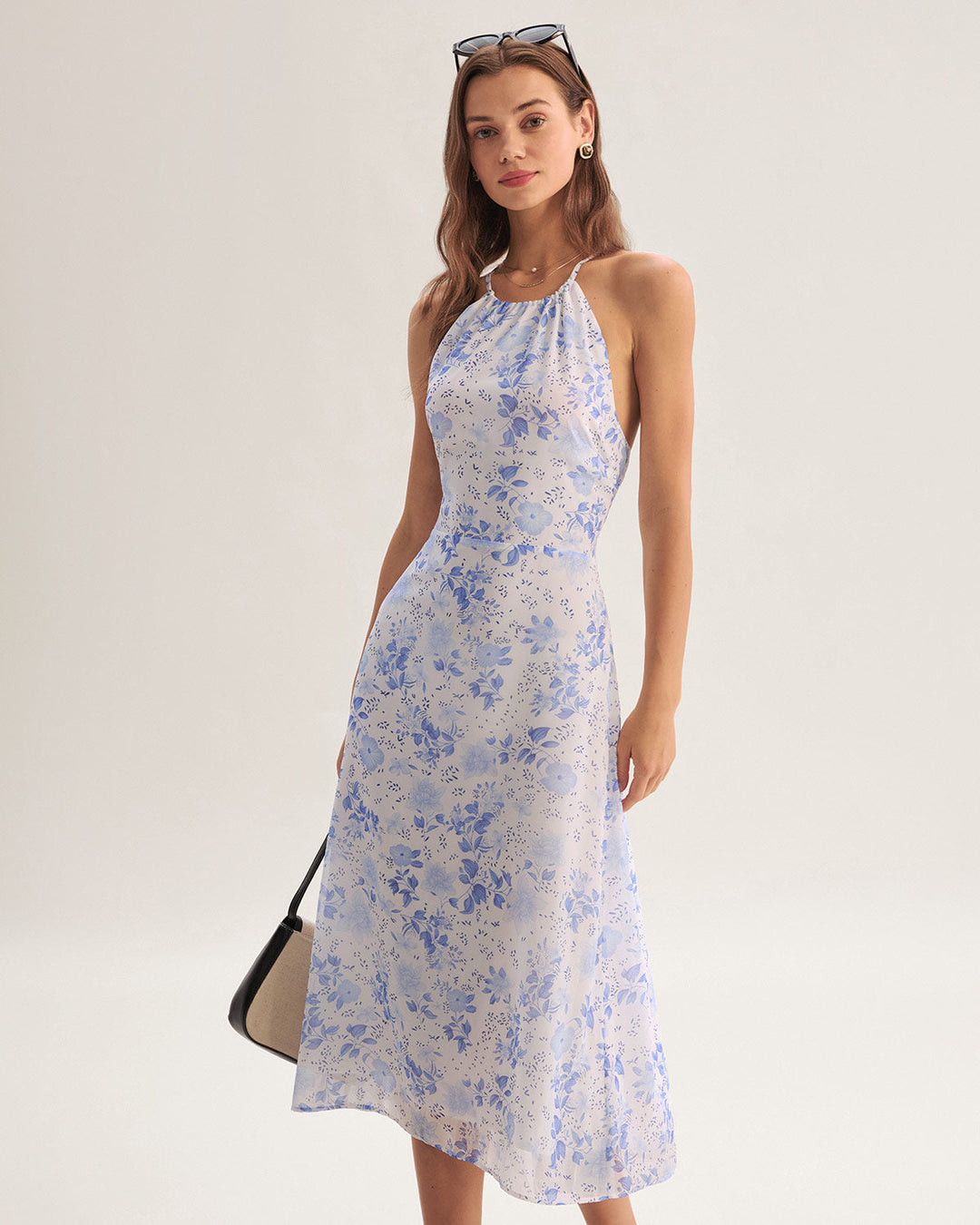 Vintém d'Ouro - Vestido Midi Floral Azul