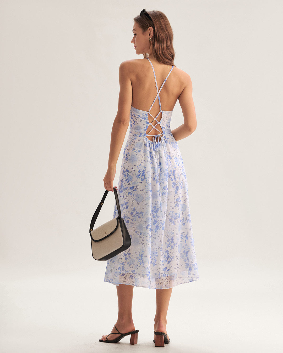 Vintém d'Ouro - Vestido Midi Floral Azul