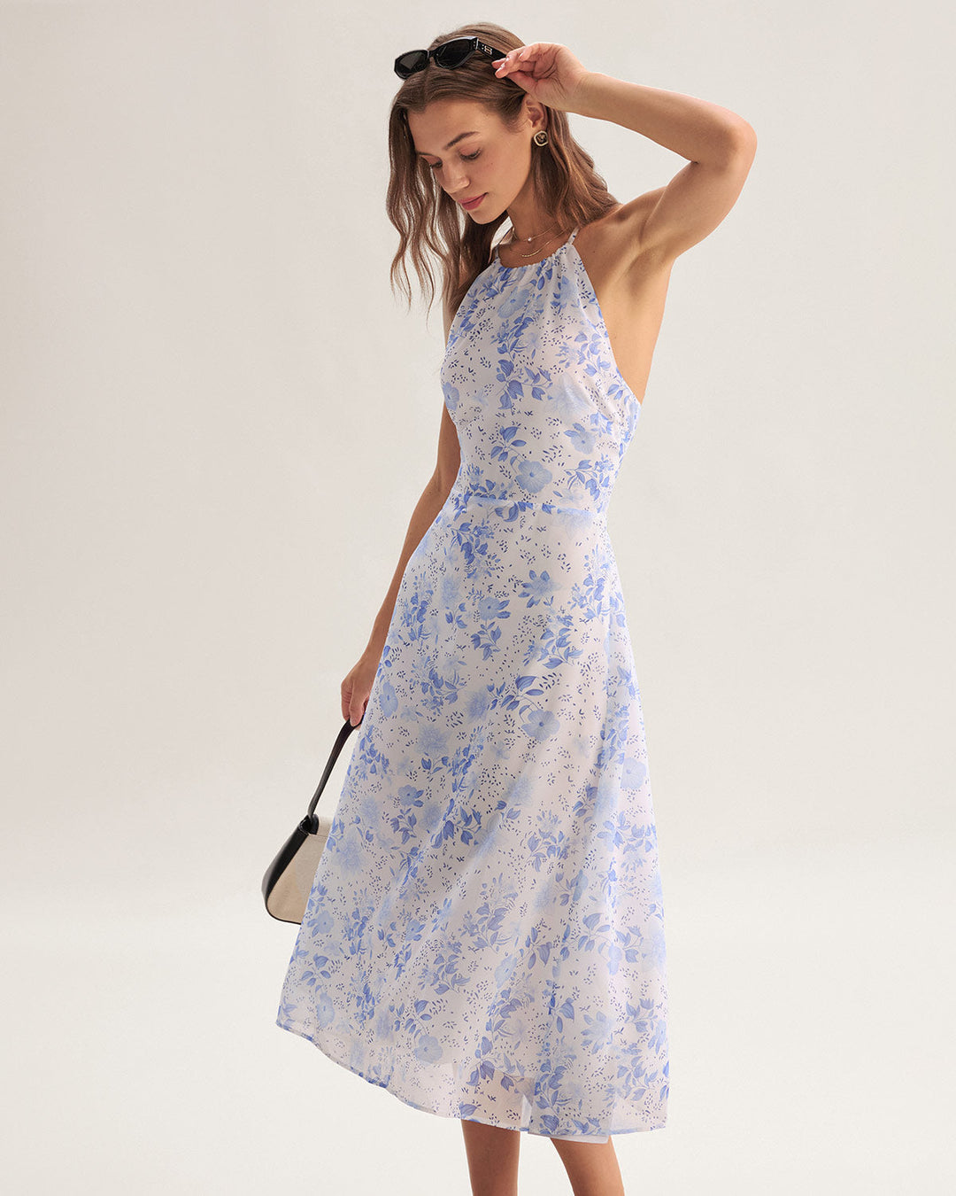 Vintém d'Ouro - Vestido Midi Floral Azul